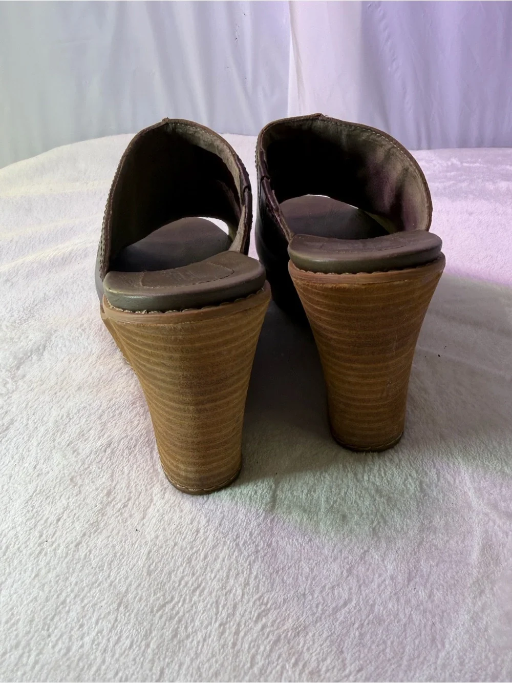 Women’s Black Leather Wedge Slide Sandals